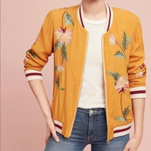Anthropologie Elevenses Embroidered Bomber Jacket